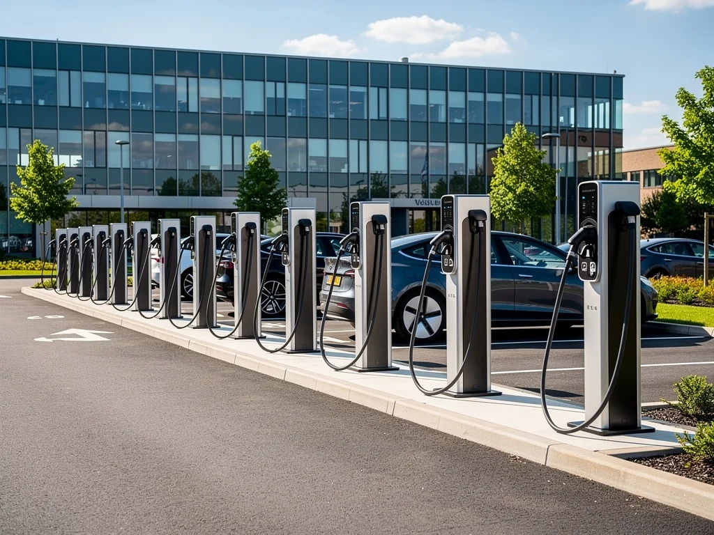 Rangée de bornes sur pied sur le parking d'une société
